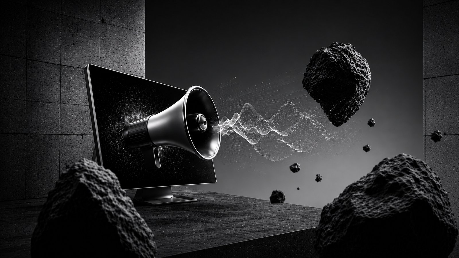 Megaphone bursting through a screen