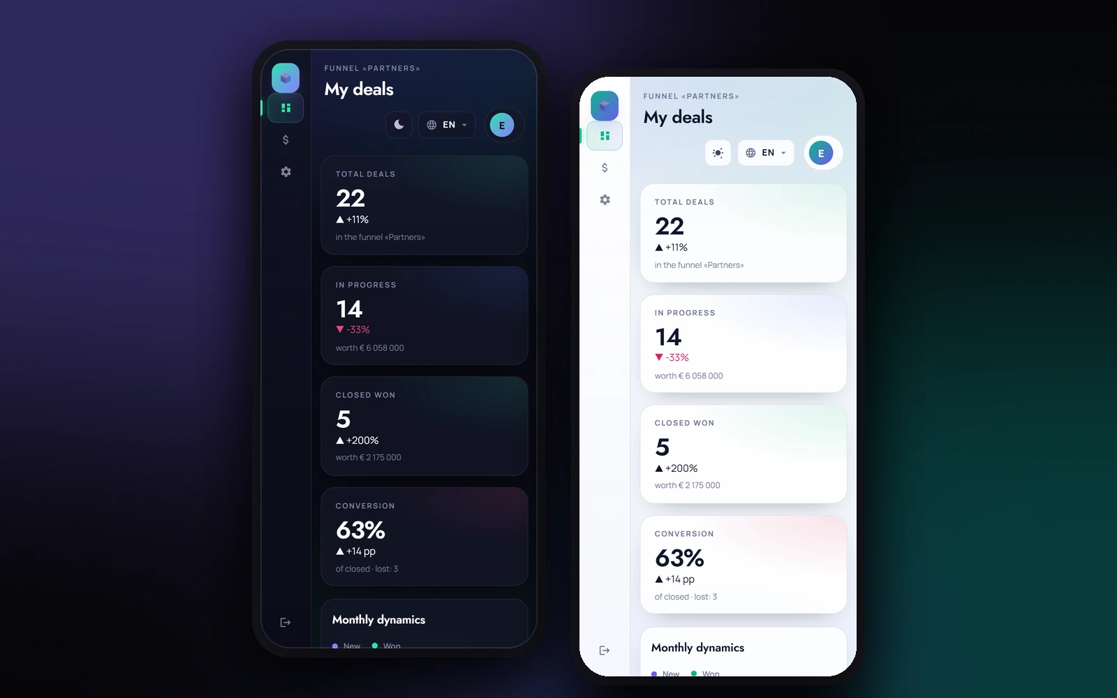 AgentHub on a phone in dark and light theme