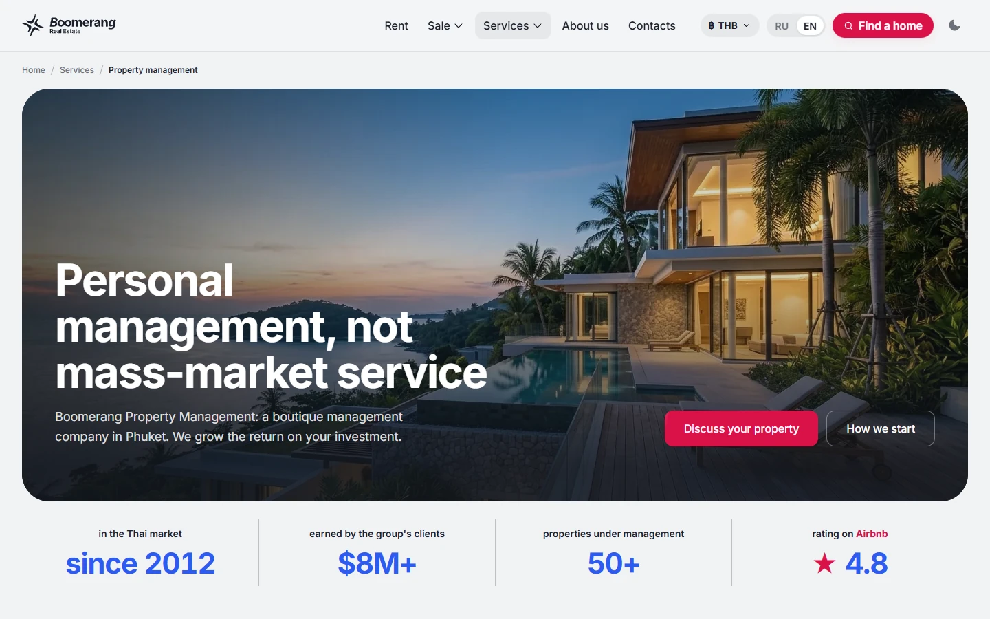 Boomerang Real Estate – property management landing