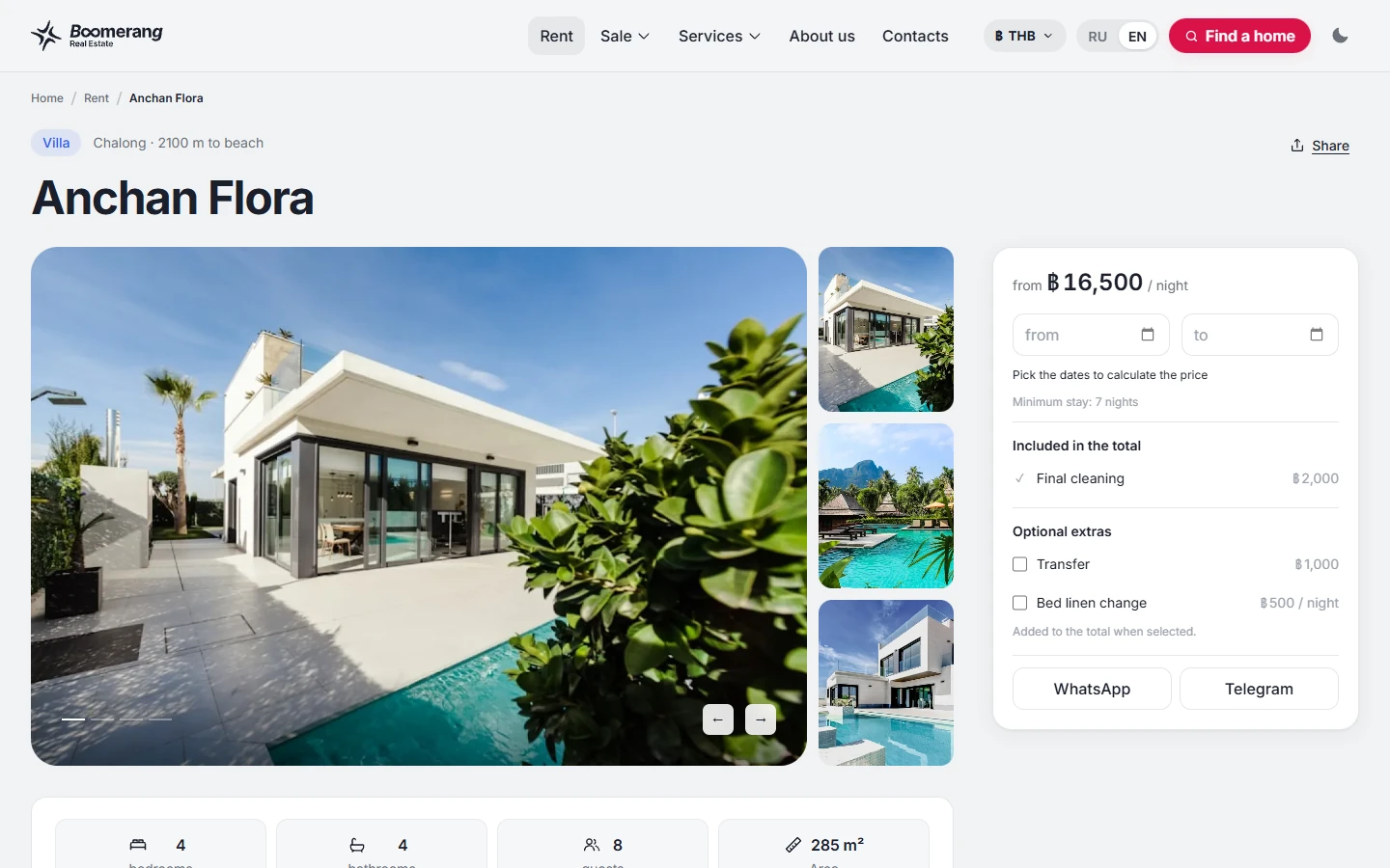 Boomerang Real Estate – property page with price calculator