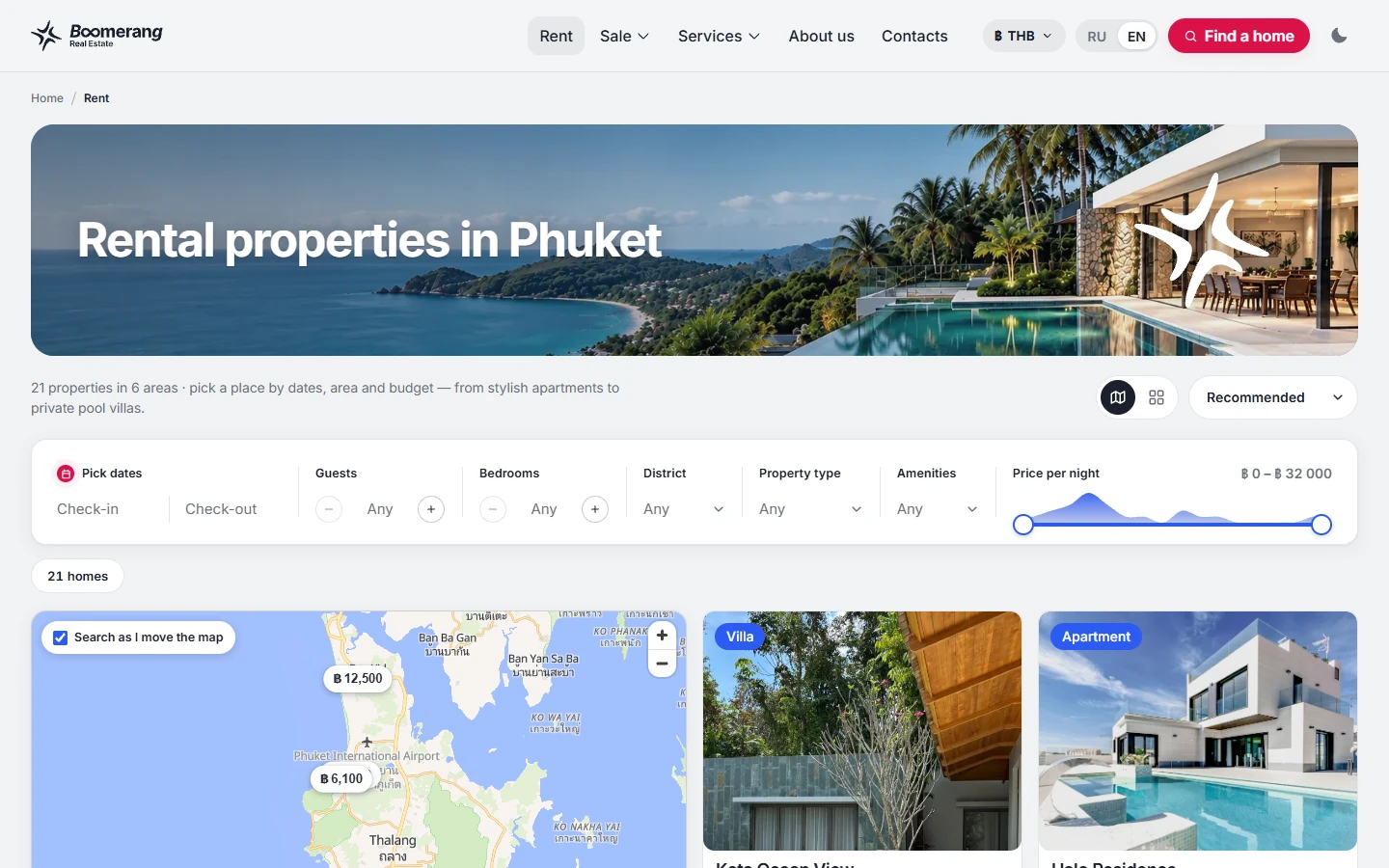 Boomerang Real Estate – rental catalogue with map