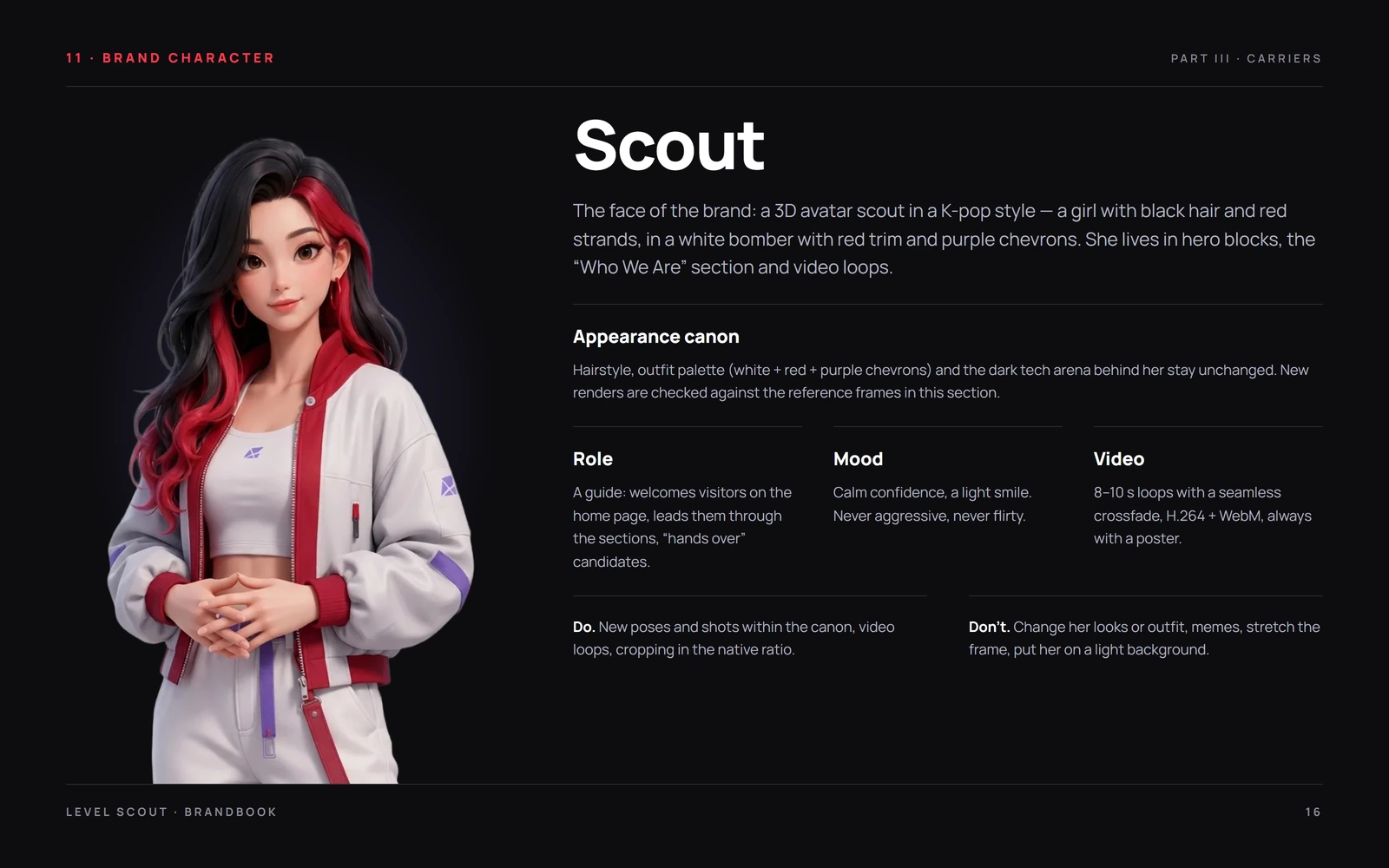 Level Scout brandbook – brand character page