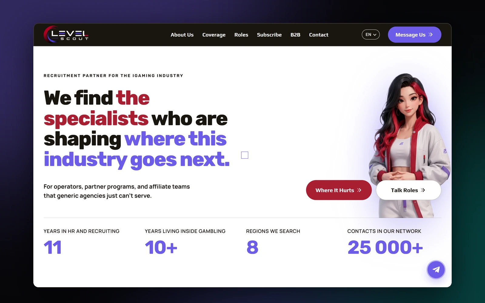 Level Scout – website hero with the brand avatar